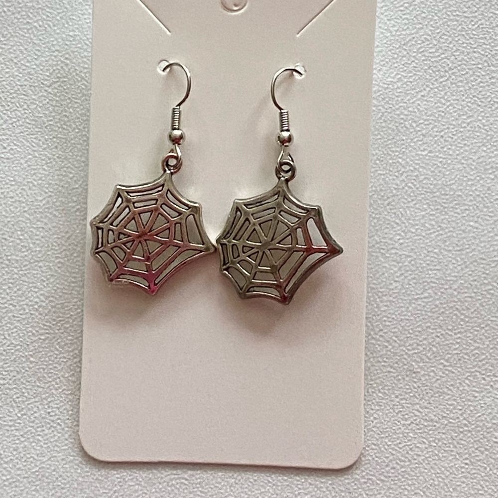 Silver Gothic Spider Web Dangle Earrings